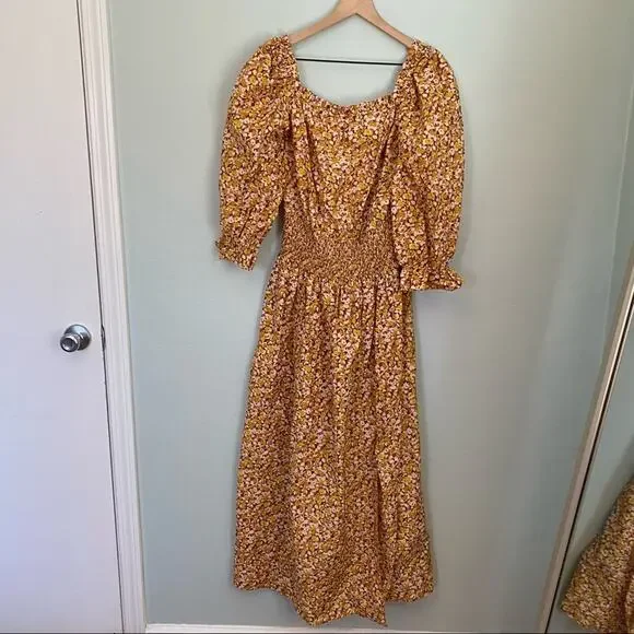 RIXO London Floral Dainty Ditsy Cottagecore Orange Maxi Dress Puff Sleeve M - Picture 11 of 16